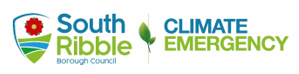 Climate Emergency and South Ribble Borough Council logo in Blue and Green
